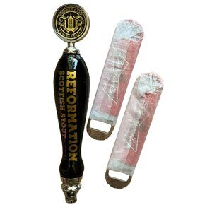 Reformation Scottish Stout Tap Handle & 2 Budweiser Bottle Openers Home Bar